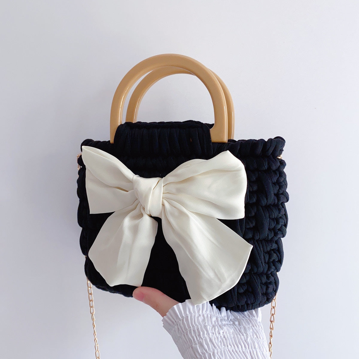 DIY T-Shirt Yarn Woven Bag with Bow | Handmade Gift | Material Kit Only